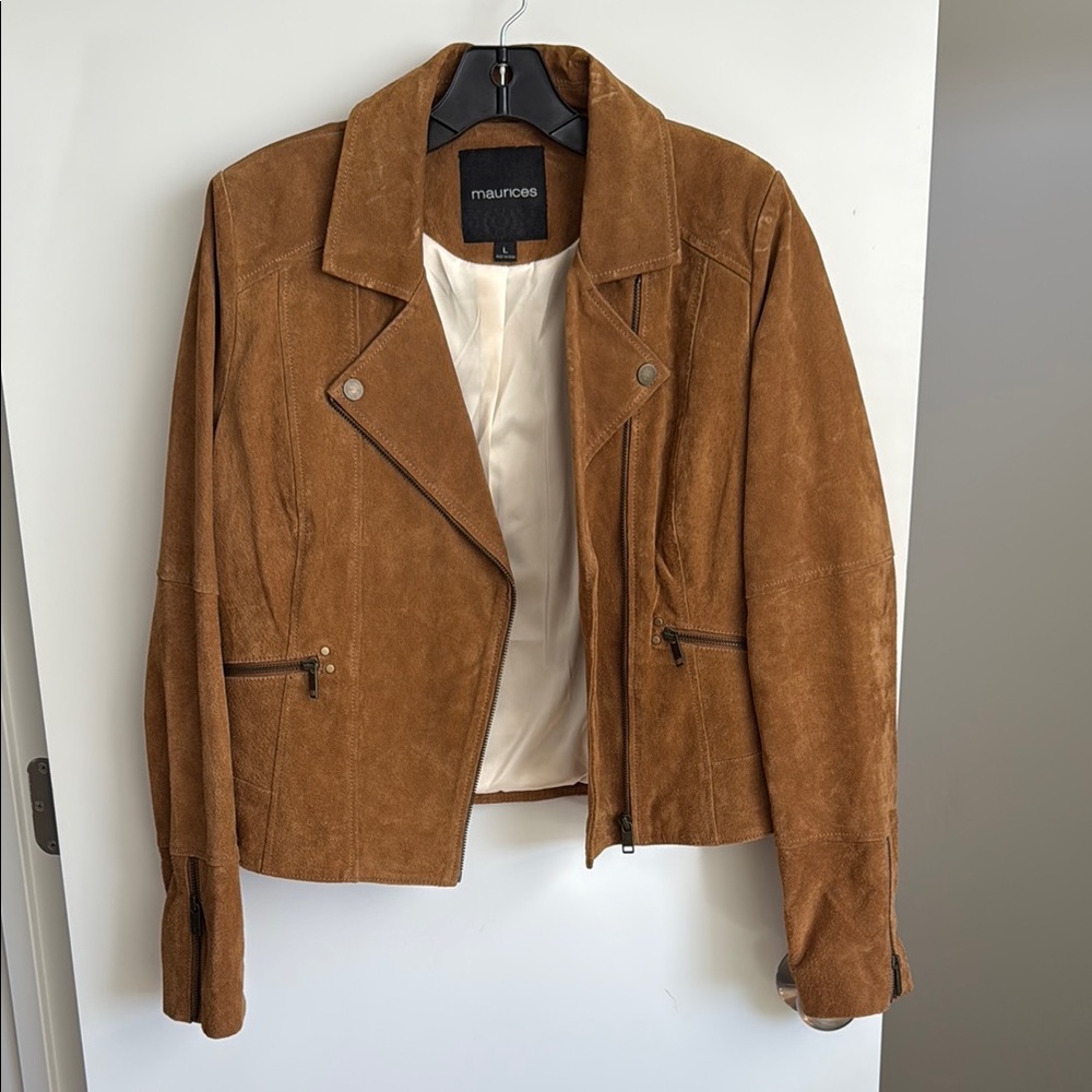 Maurices Brown Leather Moto Jacket Asymmetrical Design